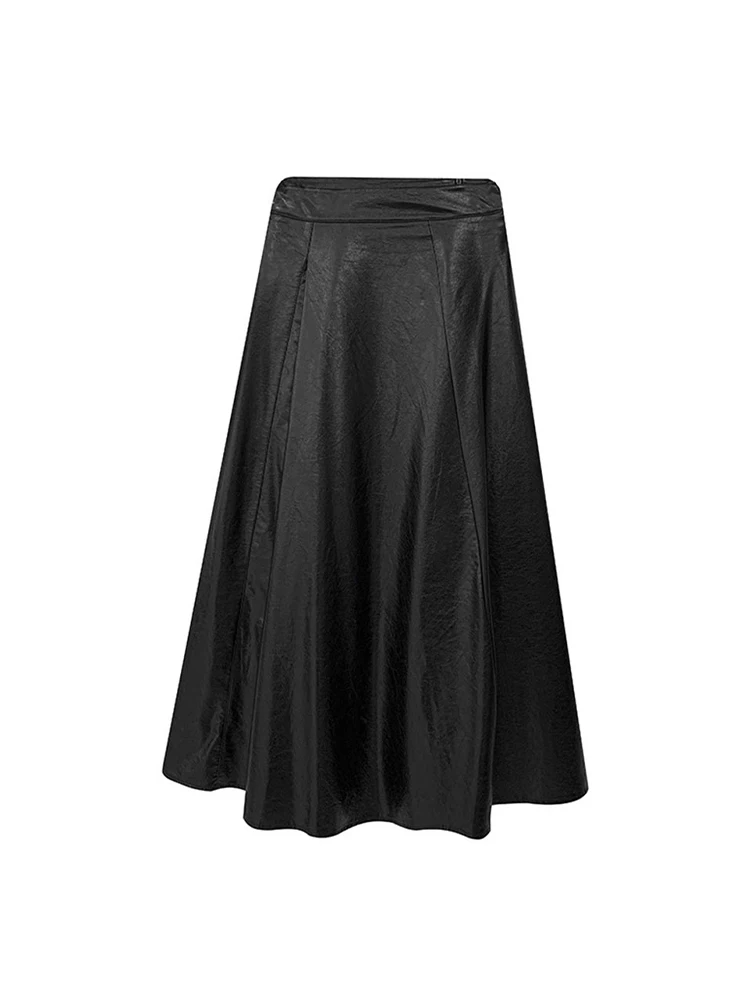 Women Black Gothic A-line Leather Skirt Vintage Y2k Long Skirt Aesthetic Harajuku Korean Elegant Emo Skirts 2000s Trashy Clothes