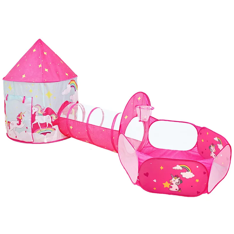 Tente de princesse de grand espace pour filles, fosse à balles pour tout-petits, maison de jeu Pop-Up rose, jouets d'intérieur et d'extérieur pour anniversaire