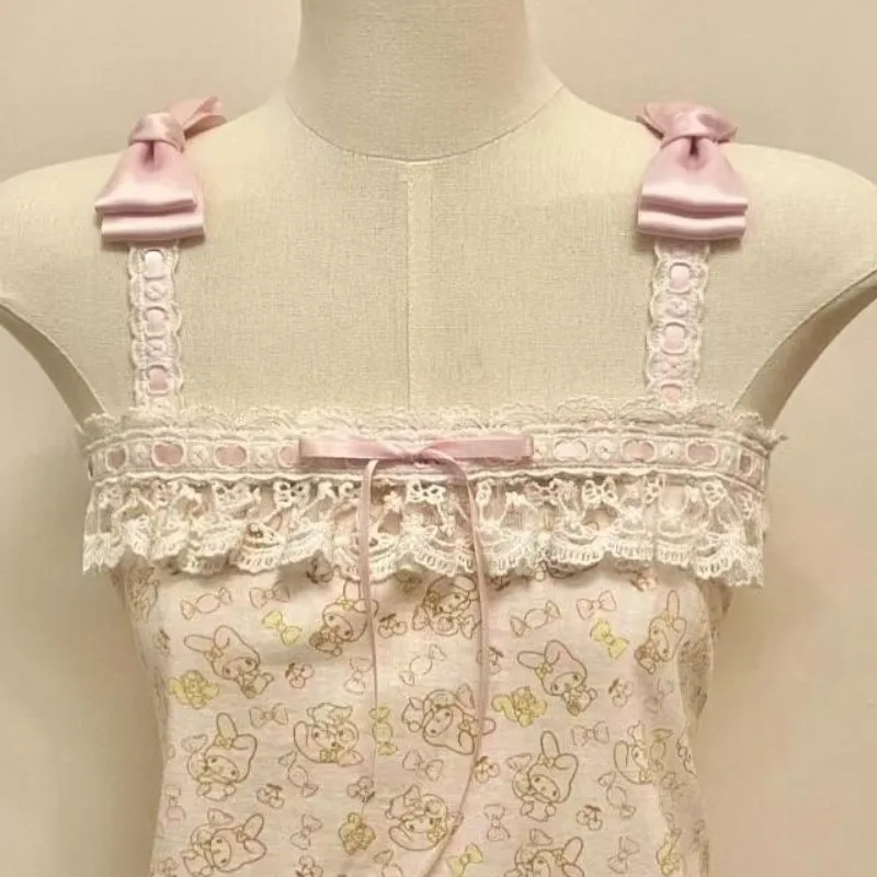 الفرنسية خمر هوتي الرسن سترة ثقافة فرعية الدانتيل خياطة الدبابات الأعلى Kawaii القوس تصميم القمم المرأة لطيف الكرتون طباعة بروتيل #2