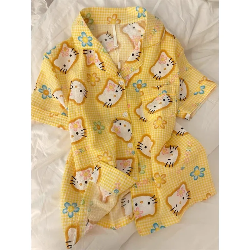 

Hello Kitty Pajama Set Sweet Cartoon Women Thin Breathable Comfortable Short Sleeve Shorts Home Clothes Two Piece Set Wholesale