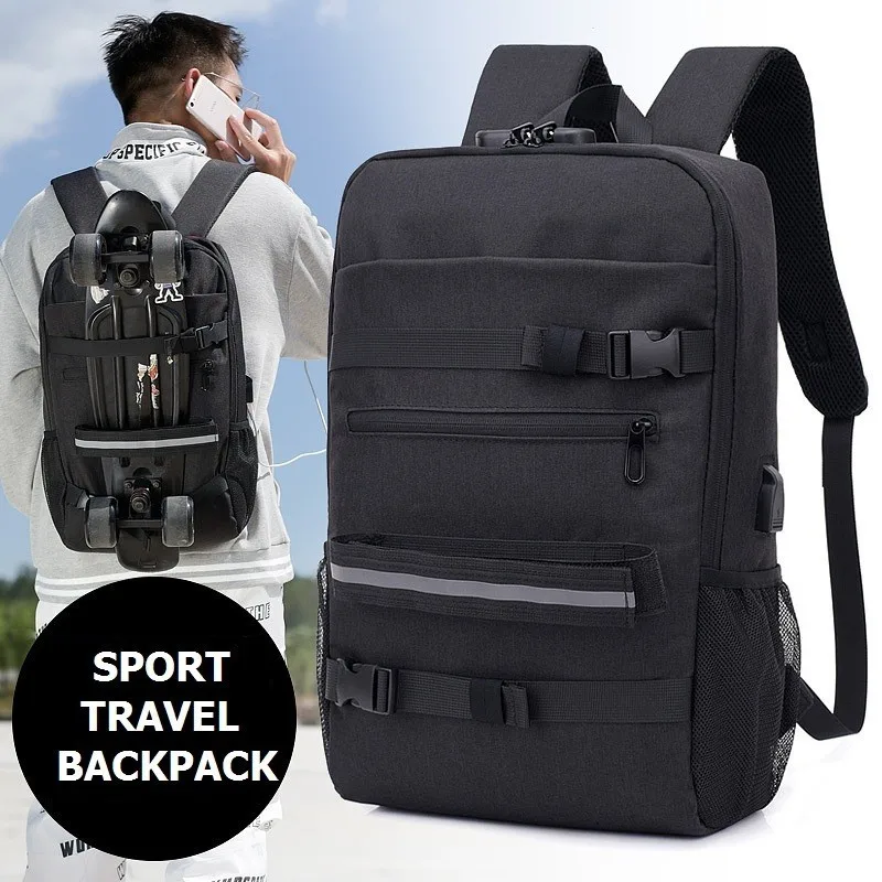 Skateboard Backpack Travel Anti Theft Laptop School Bag With USB Charging Port Unisex Rucksack College Bagpack Teenage Plecak