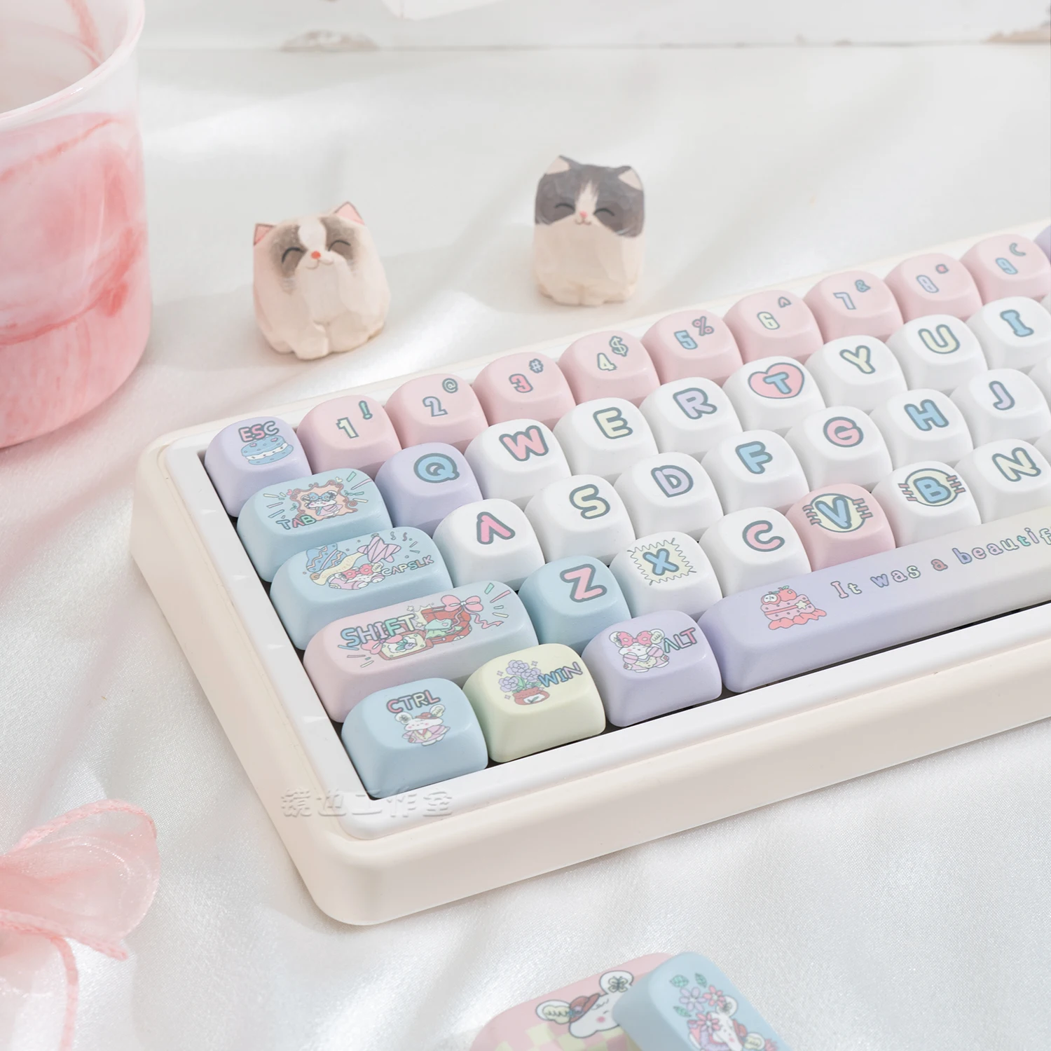 Original peach rabbit keycap MOA round ball cap PBT five-sided hot sublimation cute blue pink girl