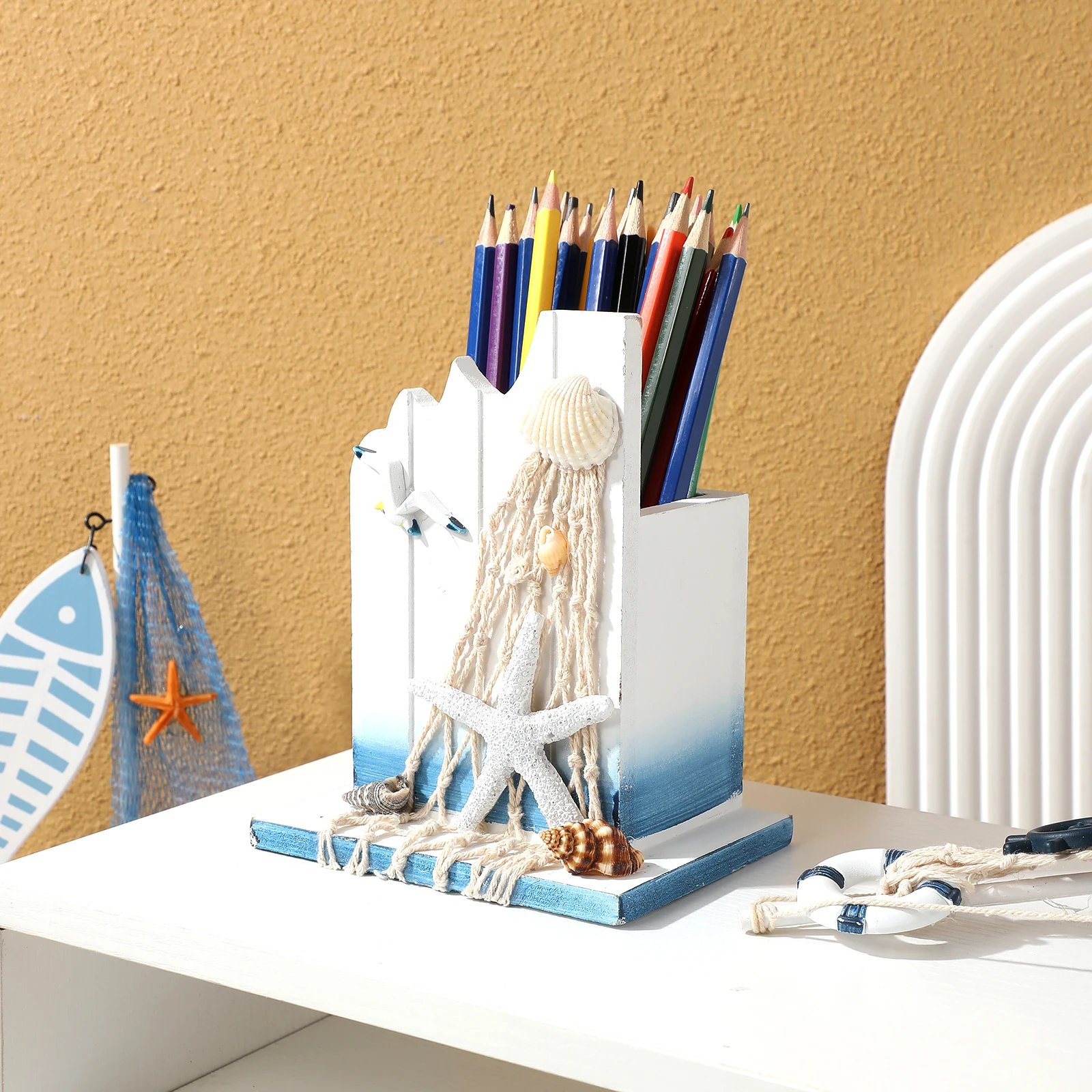 

Wooden Pen Holder for Desk Home Office Material Star Decoration ganize Pens Pencils Rulers Stationery Keep Clean Neat