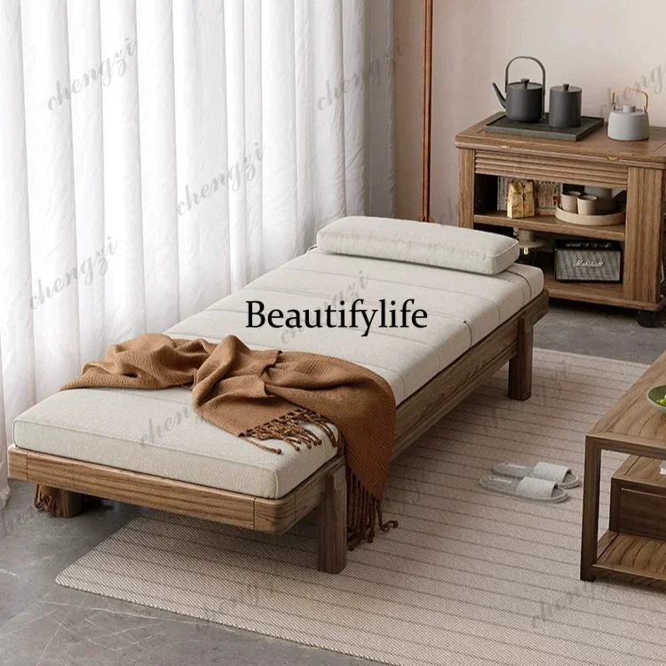 A4567 New Chinese-style solid wood chaise longue leisure sofa bed adjustable recliner living room modern lunch break recliner