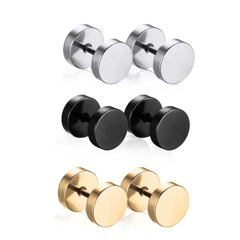 2pcs/6pcs Hypoallergenic Stainless Steel Dumbbell Stud Earrings for Men and Women Street Style Hip Hop Rock Jewelry 6/8/10mm