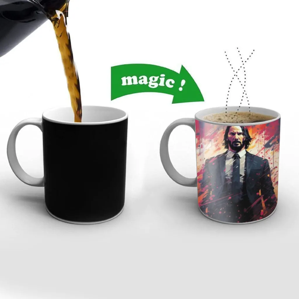 

Film John Wick Chapter 4 Keanu Reeves New Creative Color Changing Mug Ceramic Coffee Milk Tea Cup Gifts Free shipping