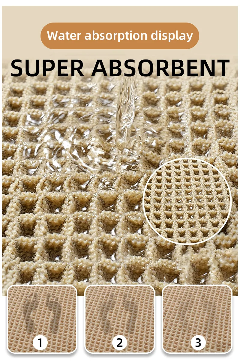 1 Stück Waffel-Antirutsch-Badematte mit Quasten, besonders saugfähig, maschinenwaschbar, für Badezimmer, Flur, Schlafzimmer, Waschküche, braun – Detail 4