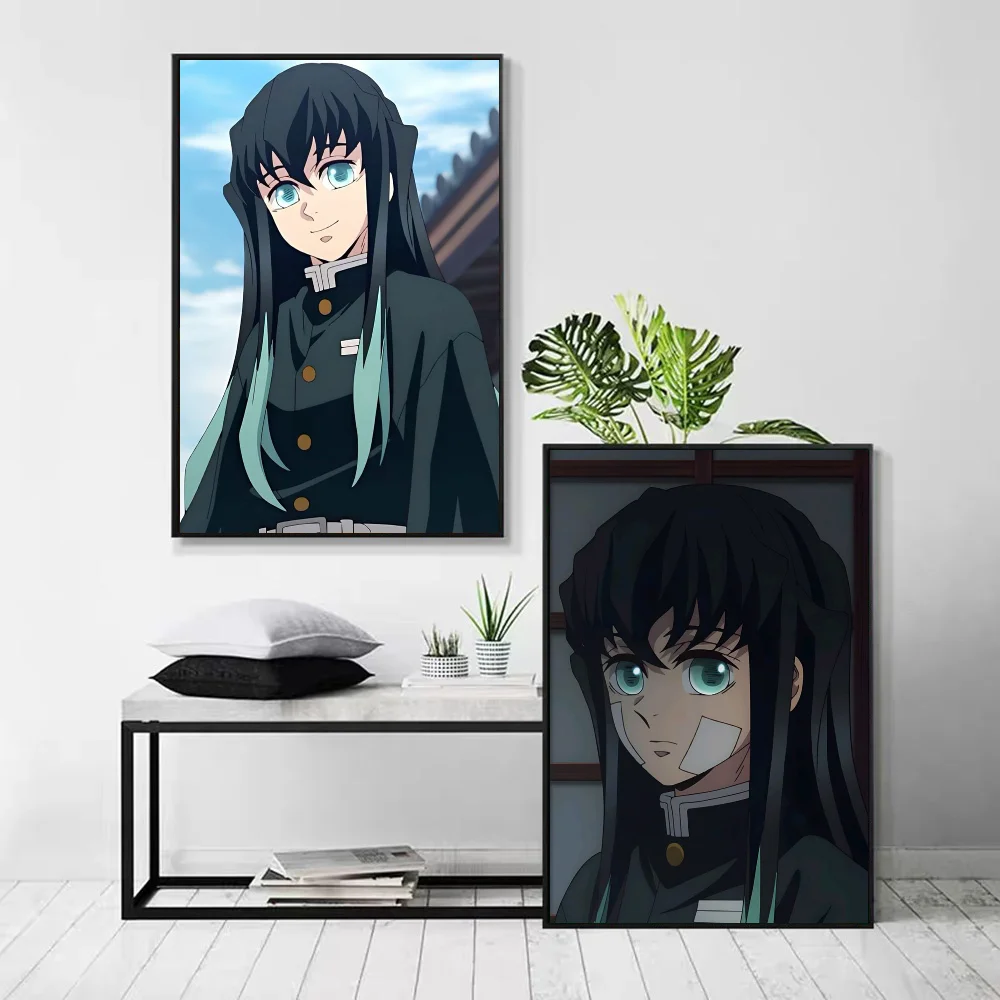 1pc Muichiro Tokito Anime Poster Self-adhesive Art Waterproof Paper Sticker Coffee House Bar Room Wall Decor