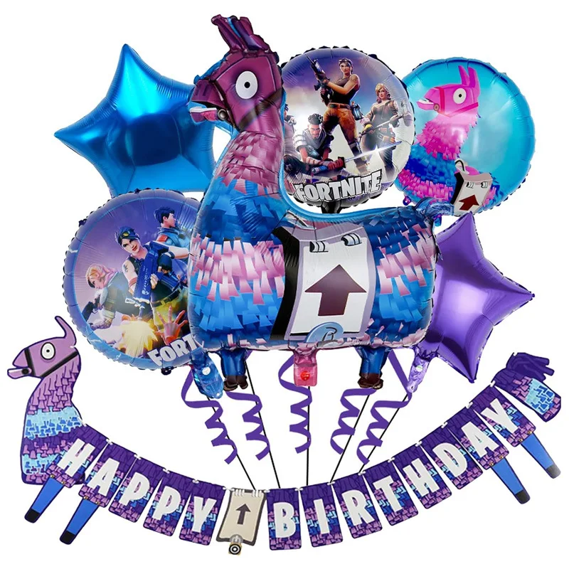 1set Fortnite meloned Theme Happy Birthday Balloons Game Family Decorations Party Boy Kids Toy Baby Shower Foil Latex Ballons