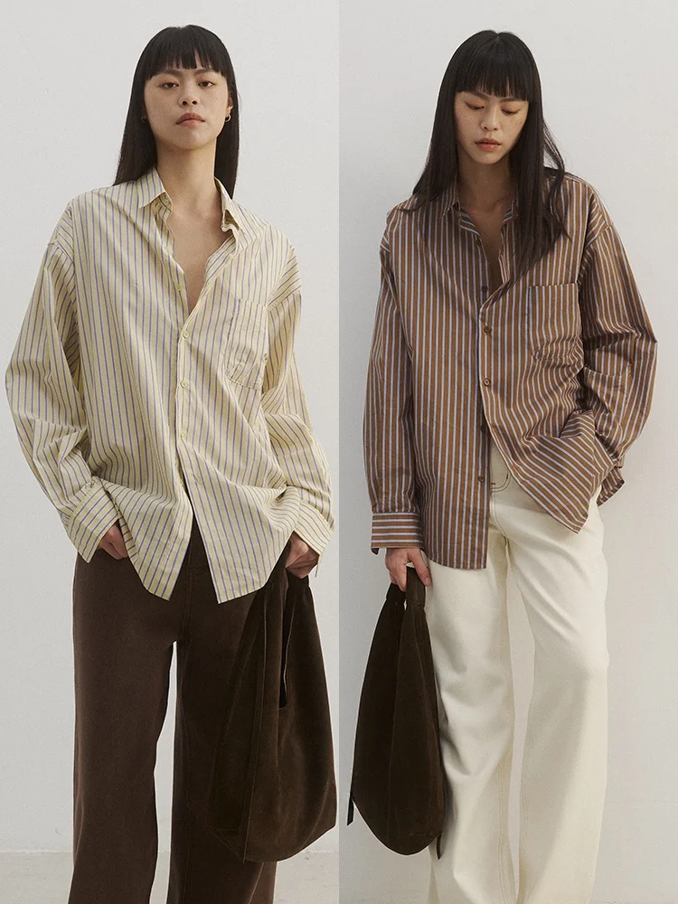 

Classic Striped Loose Long Sve Collared irt for Women Breathable Cotton Polyester Spring Summer Autumn Faion Commute S...