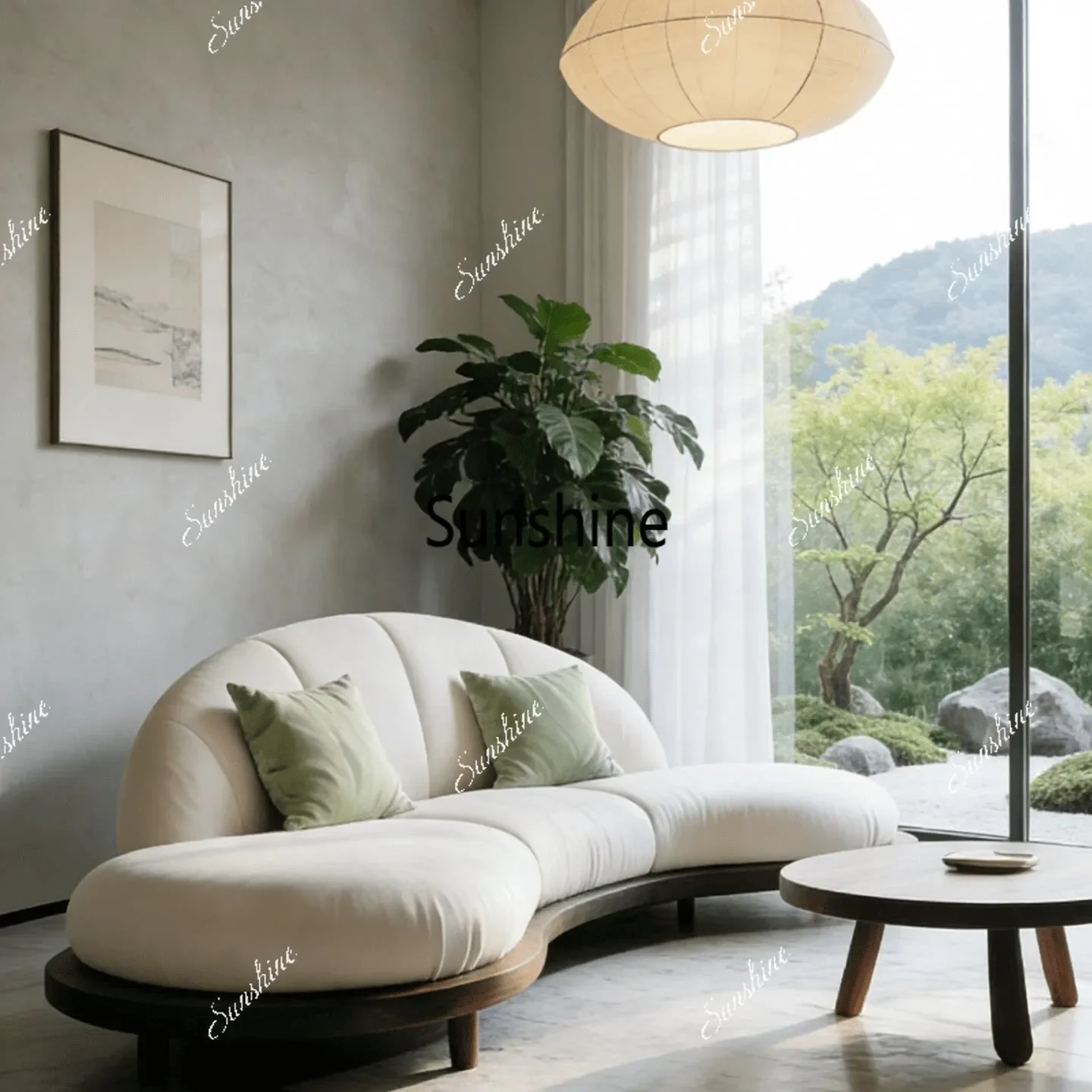 

New Chinese style design, light luxury solid wood leather cloth straight row sofa living room furnitureY