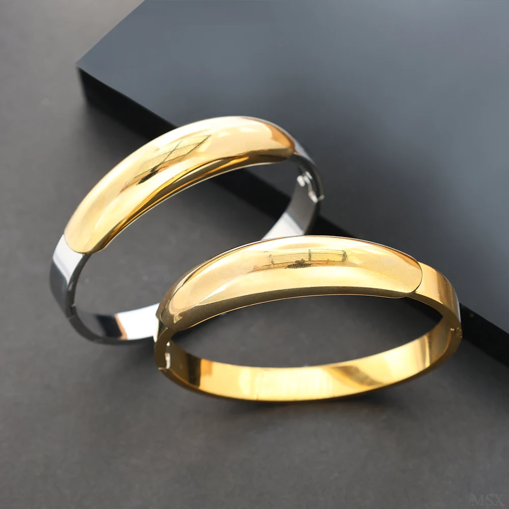 

JOVO LOVE Classic Smooth Stainless Steel Chunky Thick Tube Bangle Burnish Glossy Stacking Bracelet Temperament Jewelry Women's