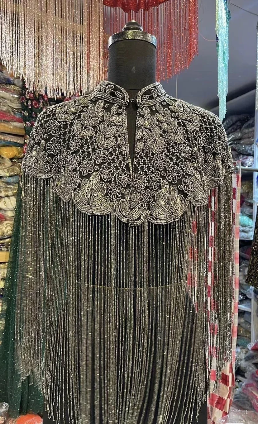 

Indian Heavy Industry Beaded Shawl Long Tassel Cheongsam Cloud Shoulder Handmade Beaded Fashion Show Studio Ancient Style Shawl