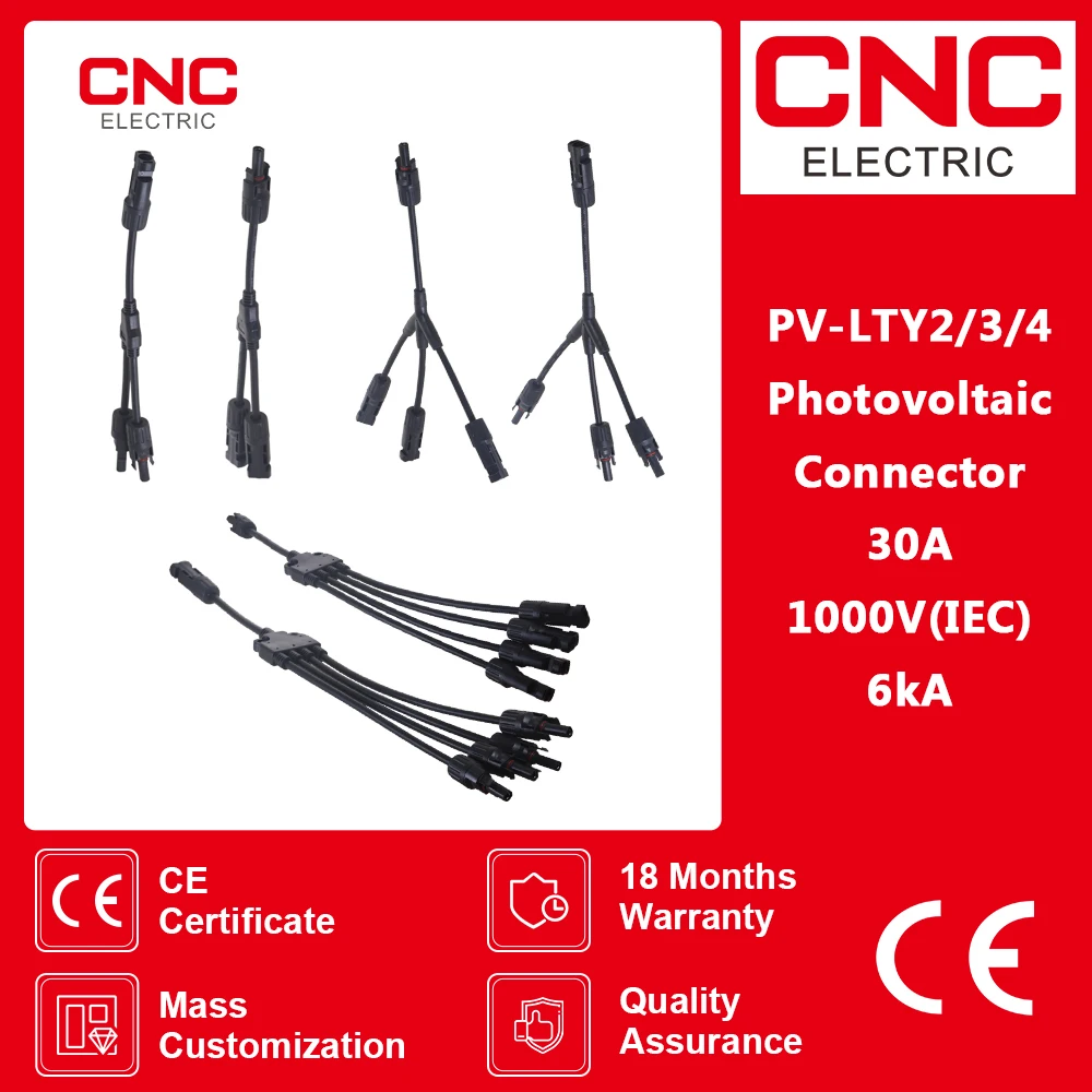 CNC 2 To 1 PV Y Branch Connector With 4mm2 Solar Cable For Solar Pv System Solar 1000VDC 30A