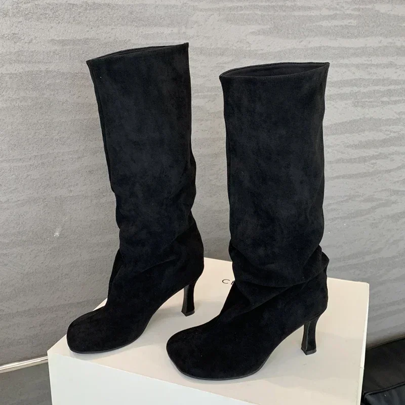 Zimowy styl uliczny okrągłe Toe buty do kolan damskie Punk buty na cienkich wysokich obcasach buty damskie długie botki Zapatos De Mujer — zdjęcie 3