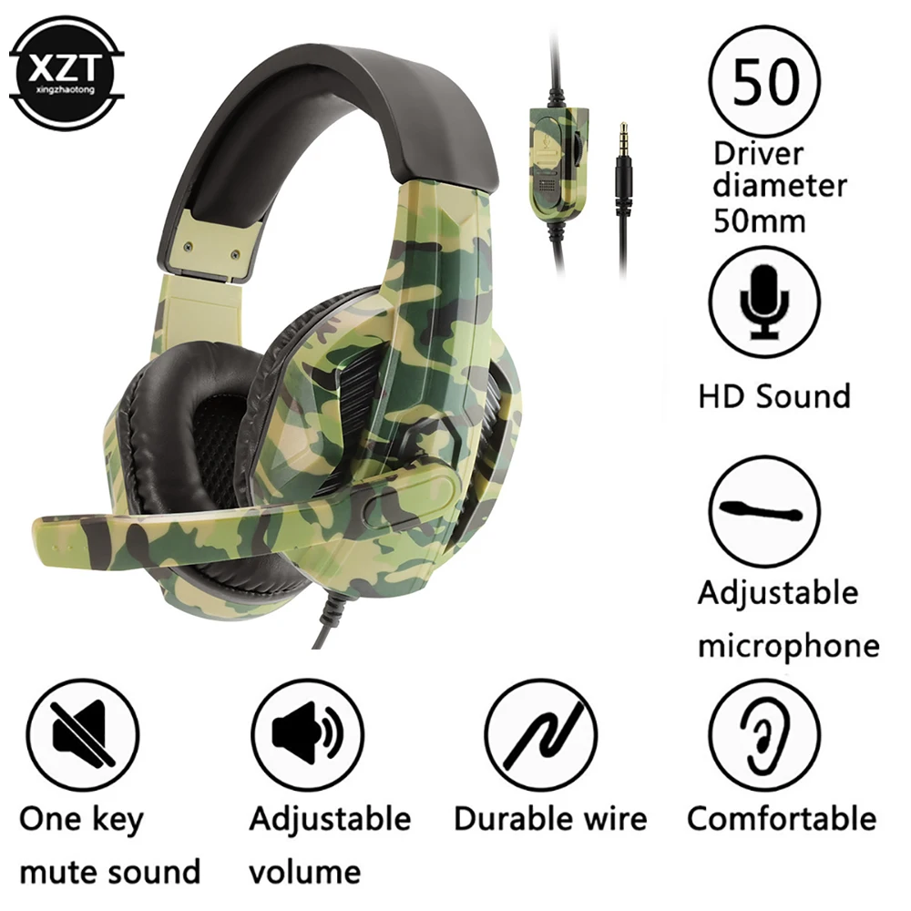 Camouflage Gaming Headset 3.5mm AUX Jack Wired Headphones Gamer Cool Game Headphone With Microphone For PS4 Xbox One PC Phone