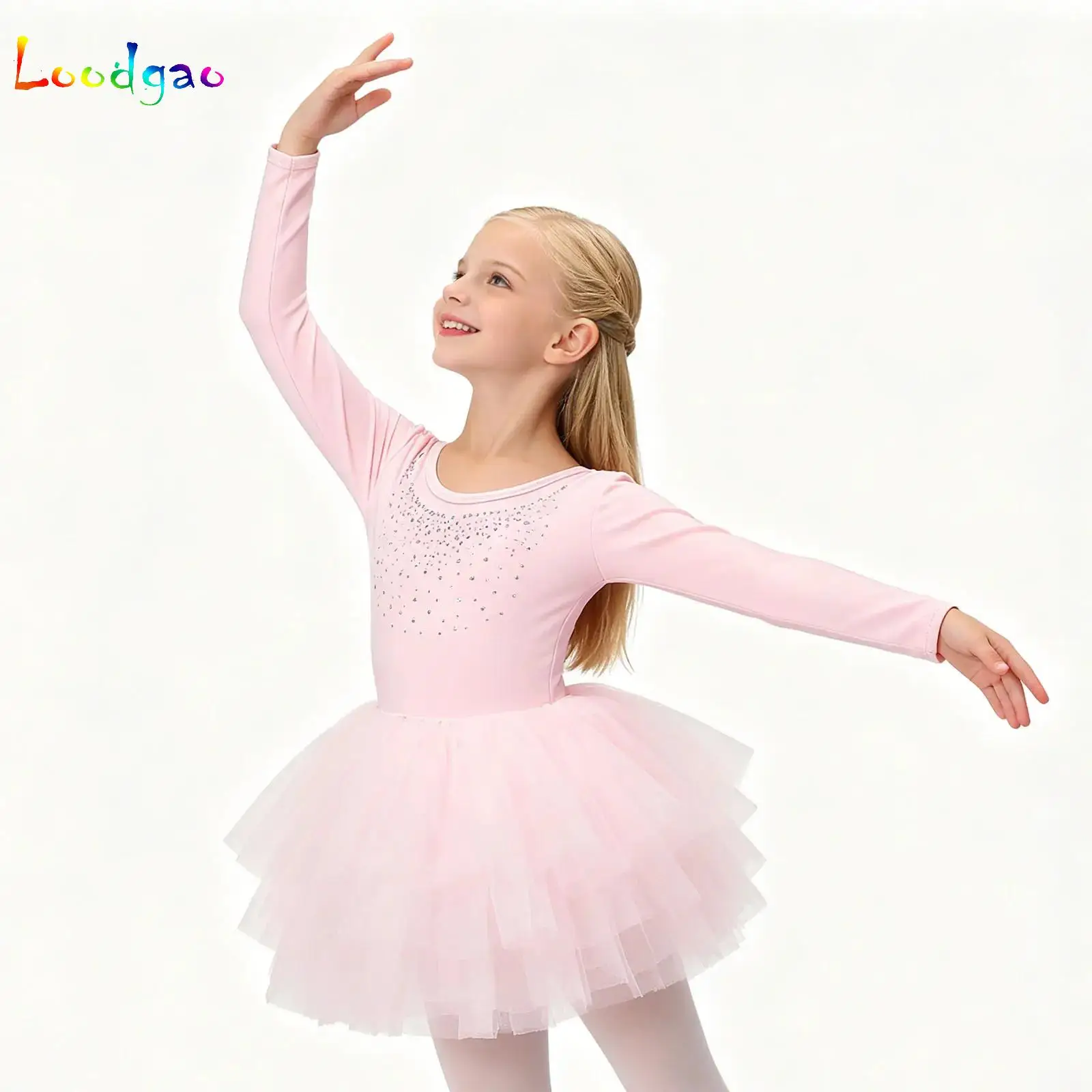 

New Ballet Clothes Girls Tutu Skirts Kids Glitter Rhinestones Dancewear Ballerina Long Sleeves Soft Dress Practice Performance