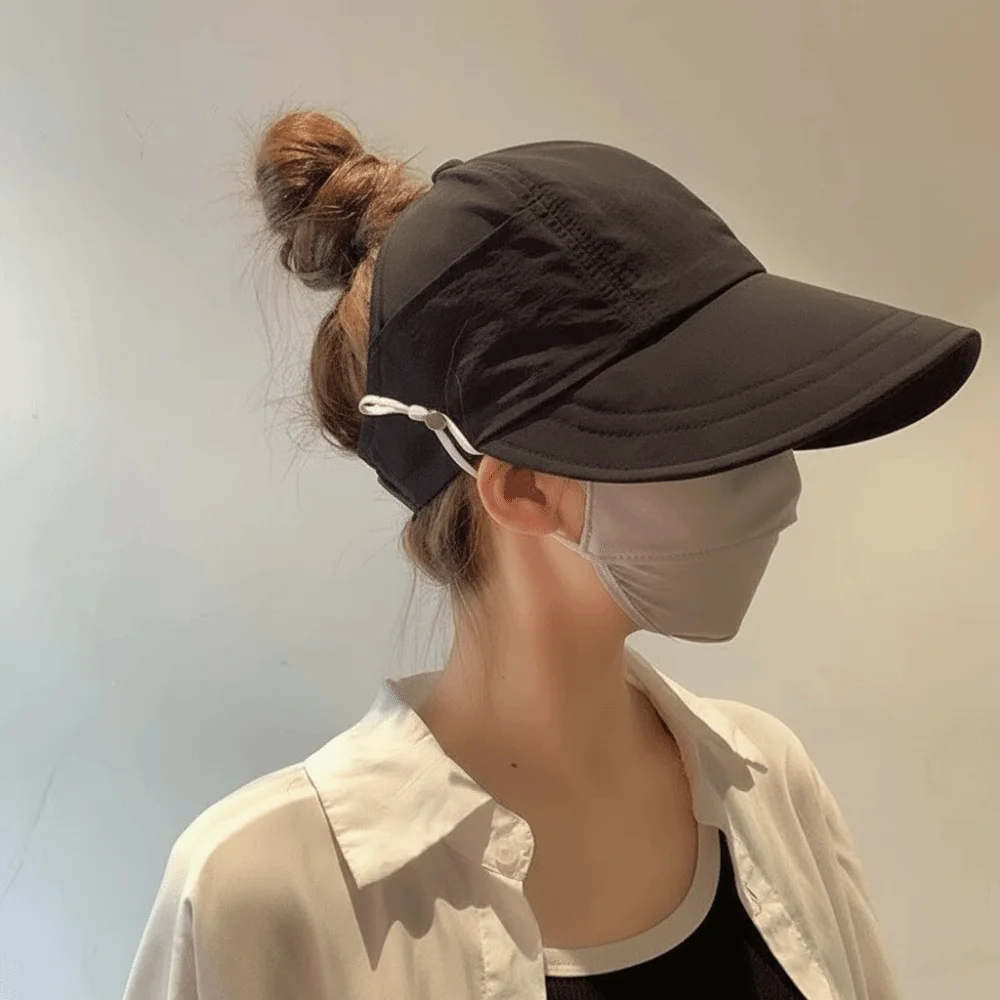 Summer Foldable Empty Top Baseball Cap Breathable Anti-UV Beach Bucket Hat Wide Brim Quick-drying Fisherman Ponytail Caps