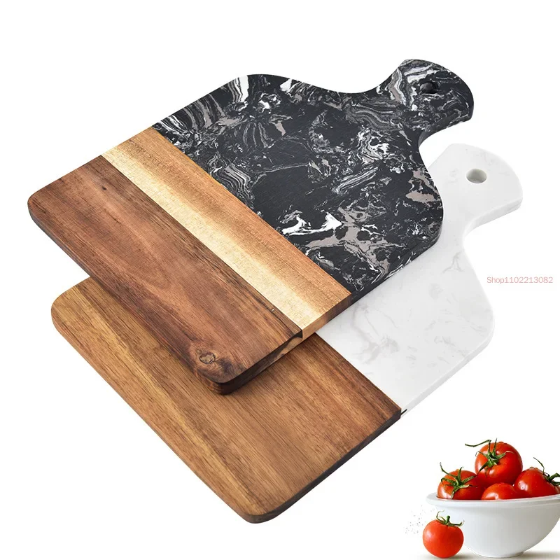 Wood Marble Kitchen Chopping Board with Handle Butcher Cutting Block Charcuterie Cheese Carving Tray Baking Plate