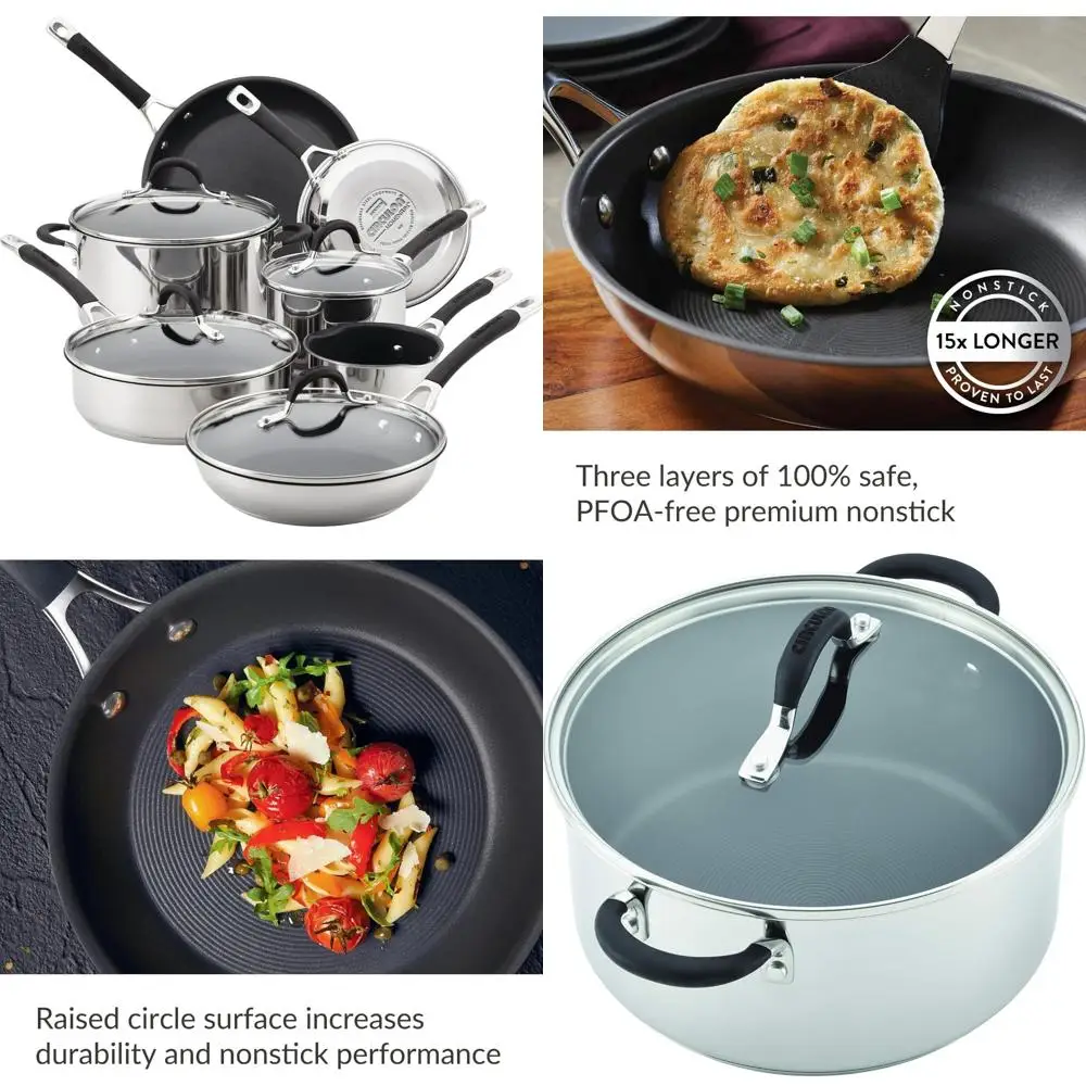 

Один комплект посуды с антипригарным покрытием Circulon Momentum из нержавеющей стали со стеклянными крышками