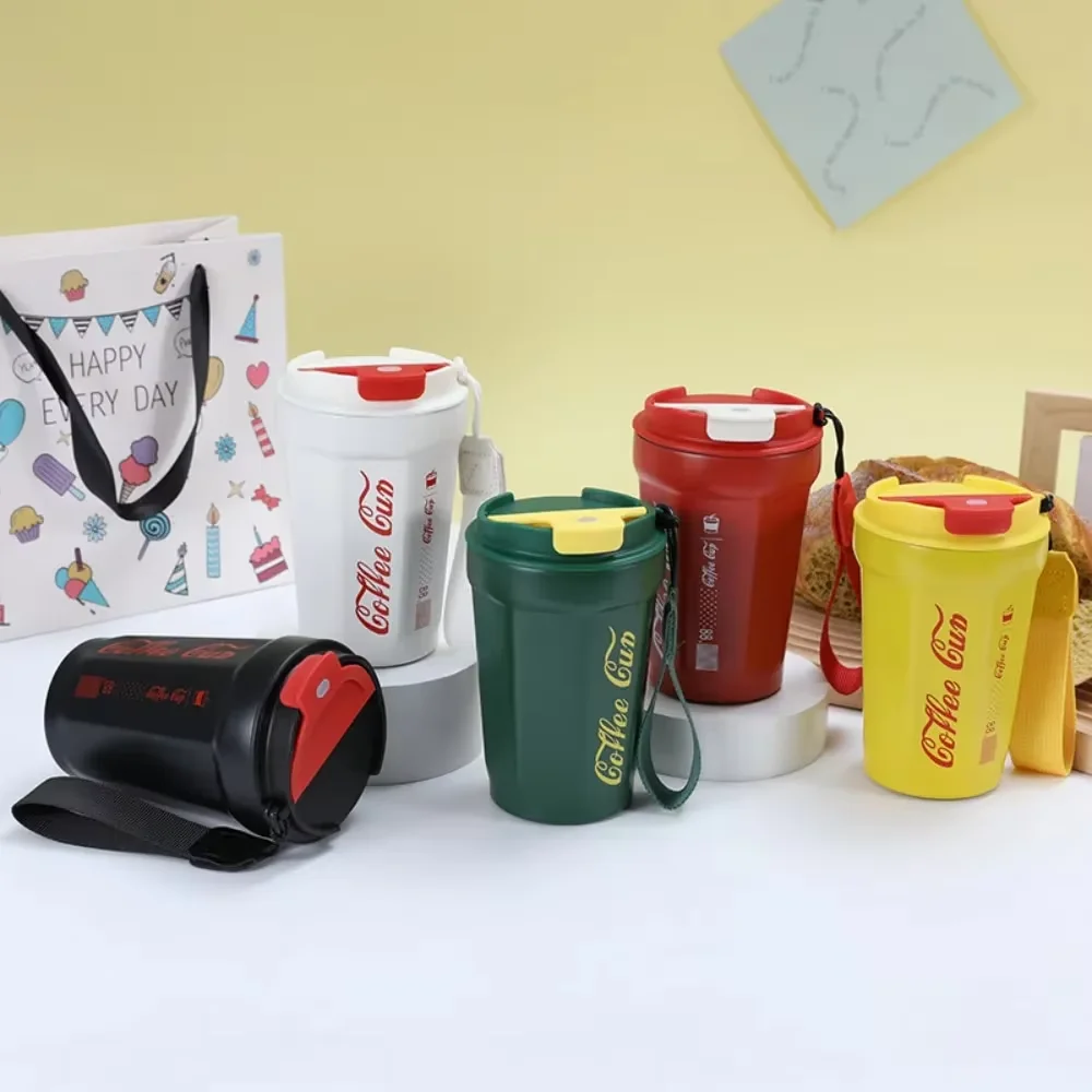 كوب قهوة ترمس مانع للتسرب، كوب قهوة للسفر بجدار مزدوج، كوب بحزام محمول، كوب من الفولاذ المقاوم للصدأ #3