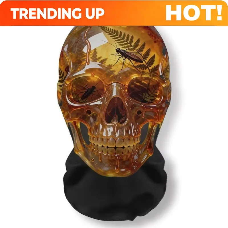 Customization 1pc Amber Skull Headgear Mask Ultra Fine Mesh Halloween Party Cosplay Prop, Without Battery