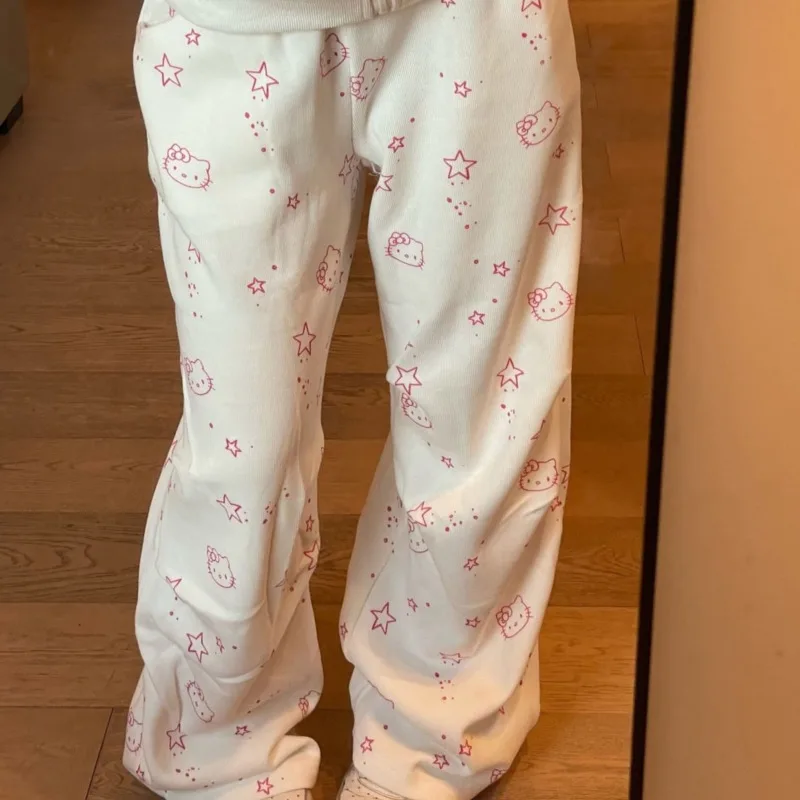 Sweetie Hello Kitty Stars-Pantalon à Jambes Larges pour Femme, Décontracté, Type Tube Droit, Baggy Fjj, Y2k