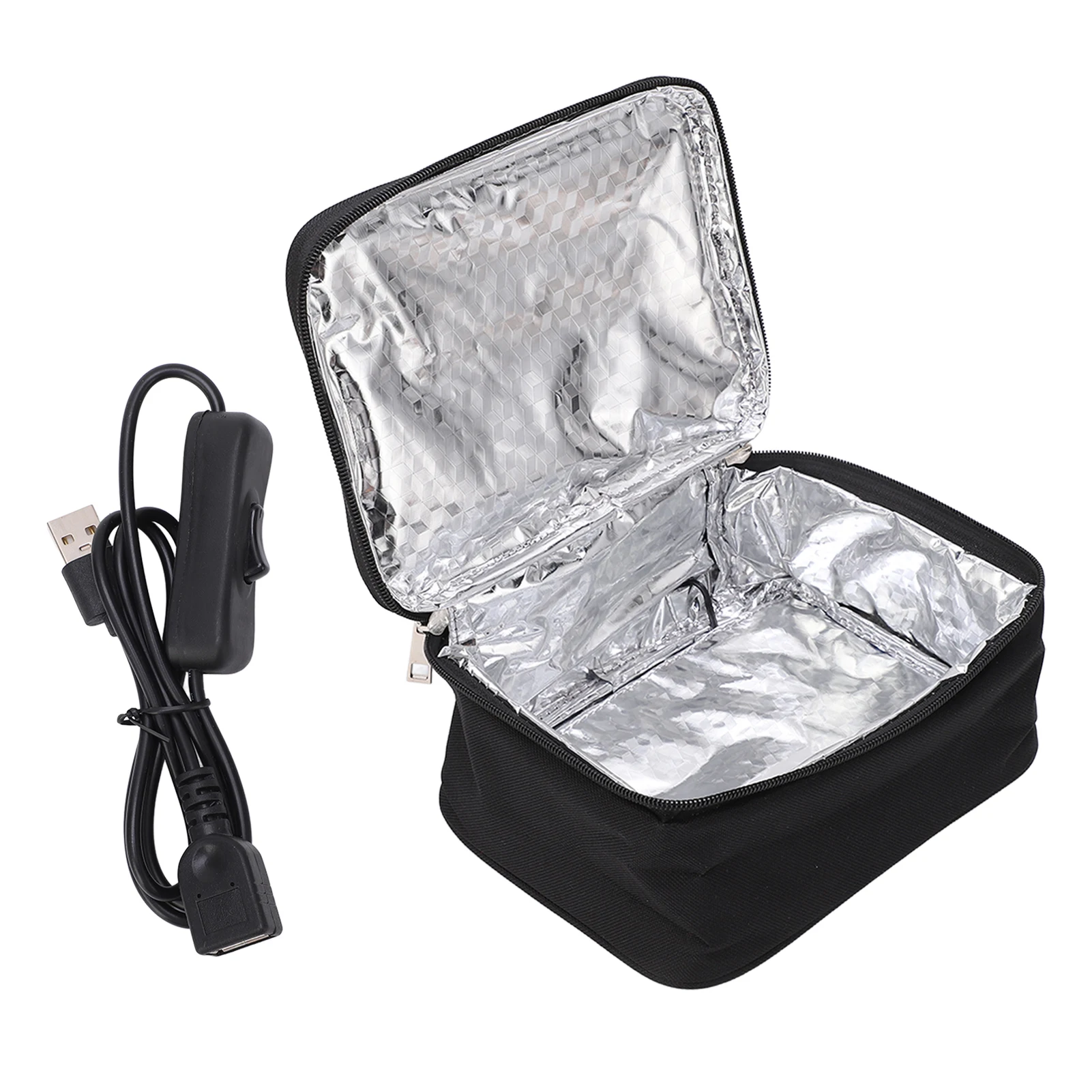 USB Charging Heated Food Container 2 Heating Methods Waterproof Oxford Cloth Portable Microwave Glossy Opening for Outdoors