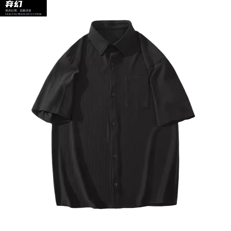 

Green black white clothing shirt short -sleeved T -shirt summer lapel shirt loose large size, five -point sleeve