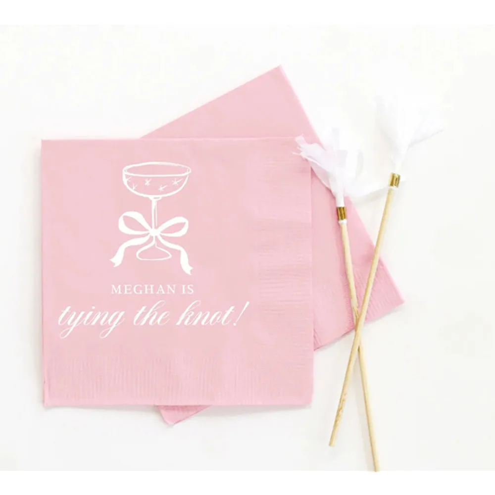 

50PCS She's Tying the Knot Bachelorette Party Napkins - Pink Bow Decorations - Personalized Cocktail Napkins