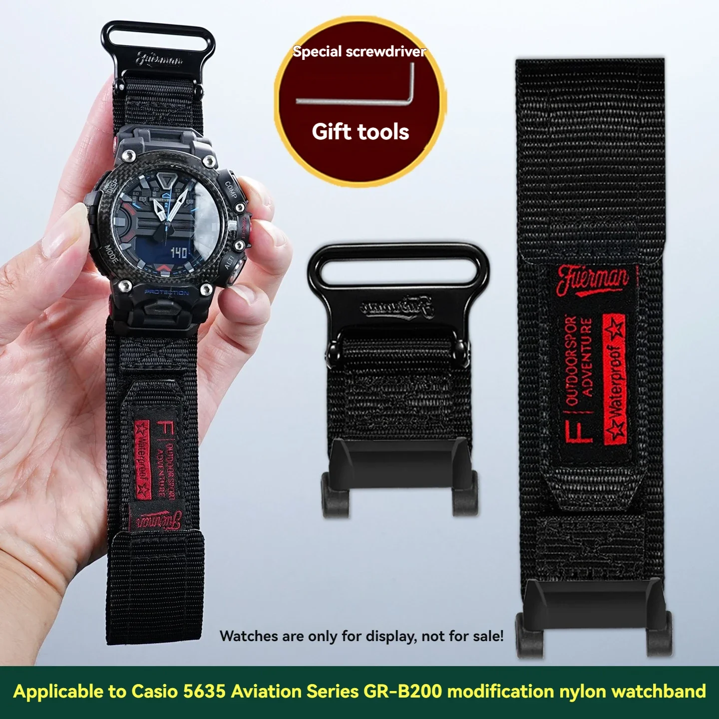 gr-b200 Canvas Watch Strap for Casio 5635 Aviation Dominator GR-B200 Modified Easy to Stick Nylon Canvas Watch Strap Men's 22mm