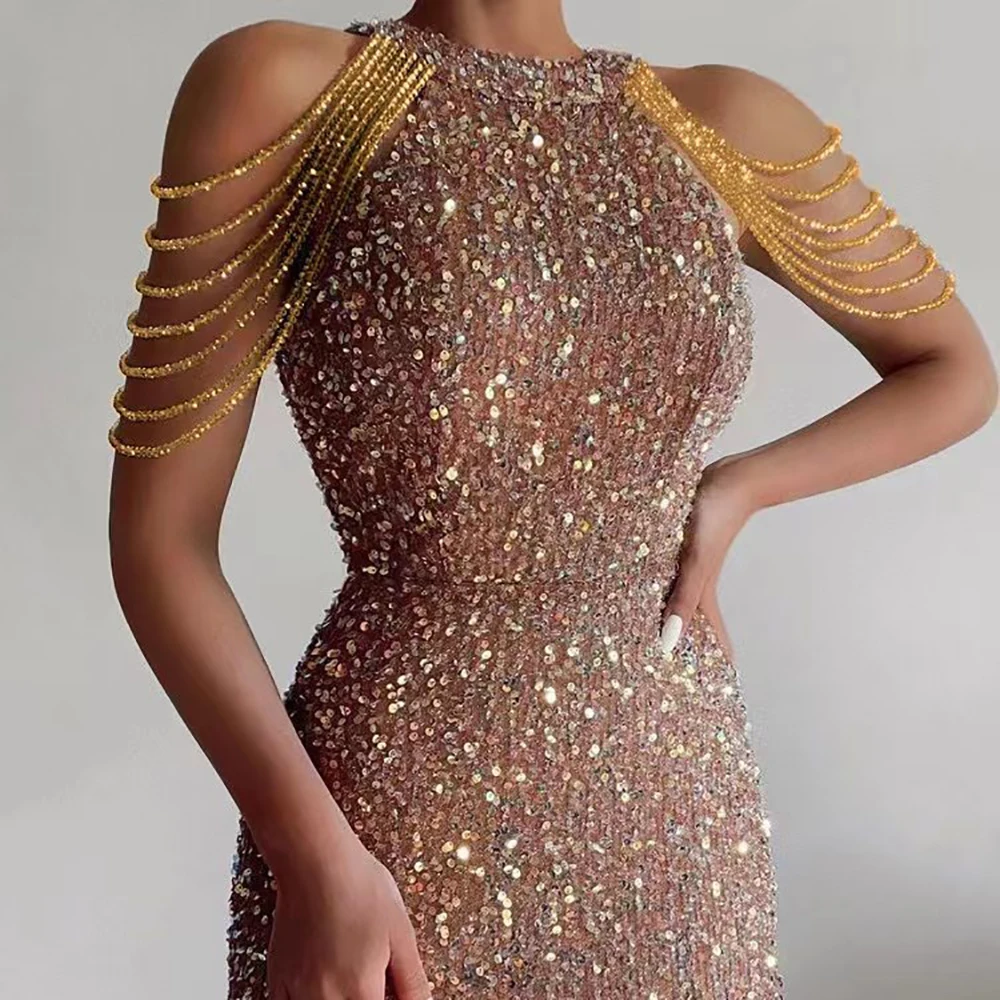 

Women's Elegant Luxury Wedding Dress Sequin Sexy Deep V-Neck Long Sleeve Evening Dresses High Split Ruched Female Party Dresses