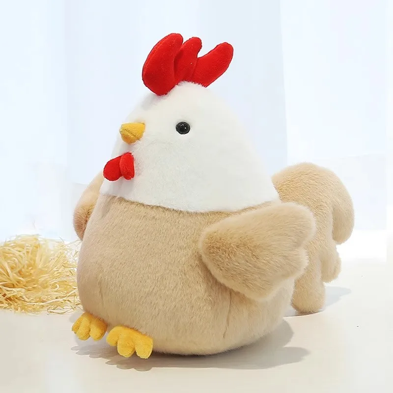 Cute Round Chicken Plush Doll Rooster Hen Stuffed Toy Soft Plump Throw Pillow Home Desktop Ornament Holiday Gift