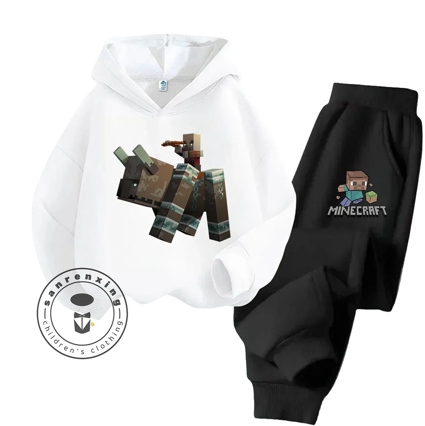 Minecraft 2D الكرتون المطبوعة هوديي مجموعة موضة 2025 للأطفال المراهقين بنين بنات عادية رائجة البيع الخريف الشتاء