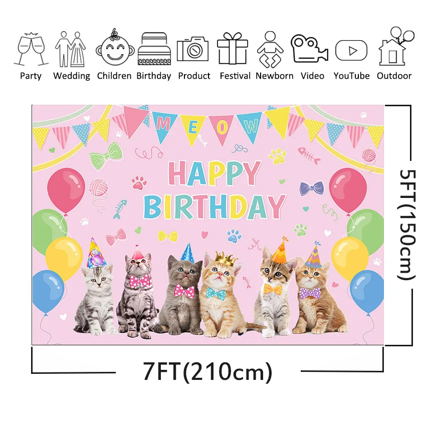 Mehofond การถ่ายภาพพื้นหลังสีชมพูแมว Paw แมววันเกิด Party เจ้าของแมวเด็กเค้กตกแต่งฉากหลัง Photo Studio