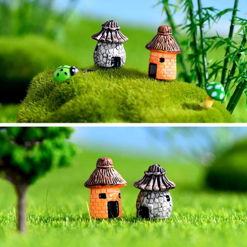 Resin House Cottage Figurine Micro Landscape Fish Tank Kawaii Room Diy Home Decor Miniature Fairy Garden Decoration Accessories