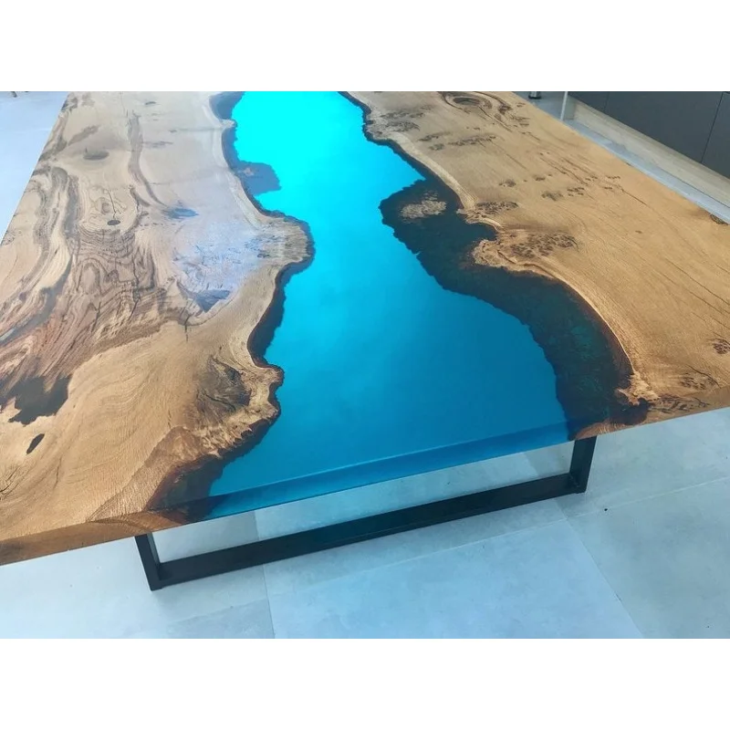 custom.Industrial Blue  Epoxy Resin River Wooden Dinning  Table