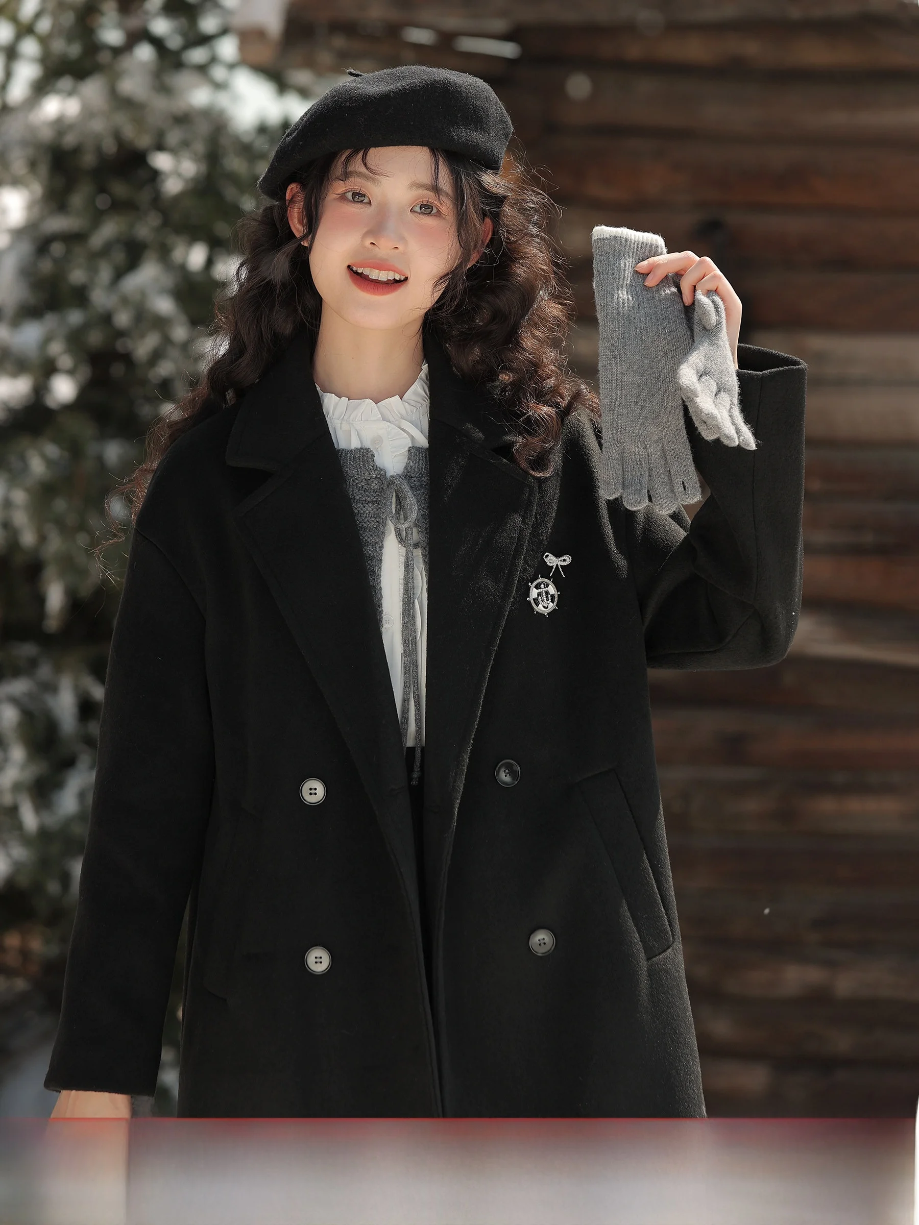 

Женское шерстяное пальто Lingjiu 2026: Новинка, черное, с отложным воротником, средней длины, утепленное, зимнее, модное, прямого кроя