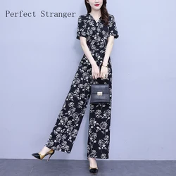 Jumpsuits Women Elegant for Party 2024 Jumpsuit Short Sleeve High Waisted Printed V Neck Long Rompers Office Overalls