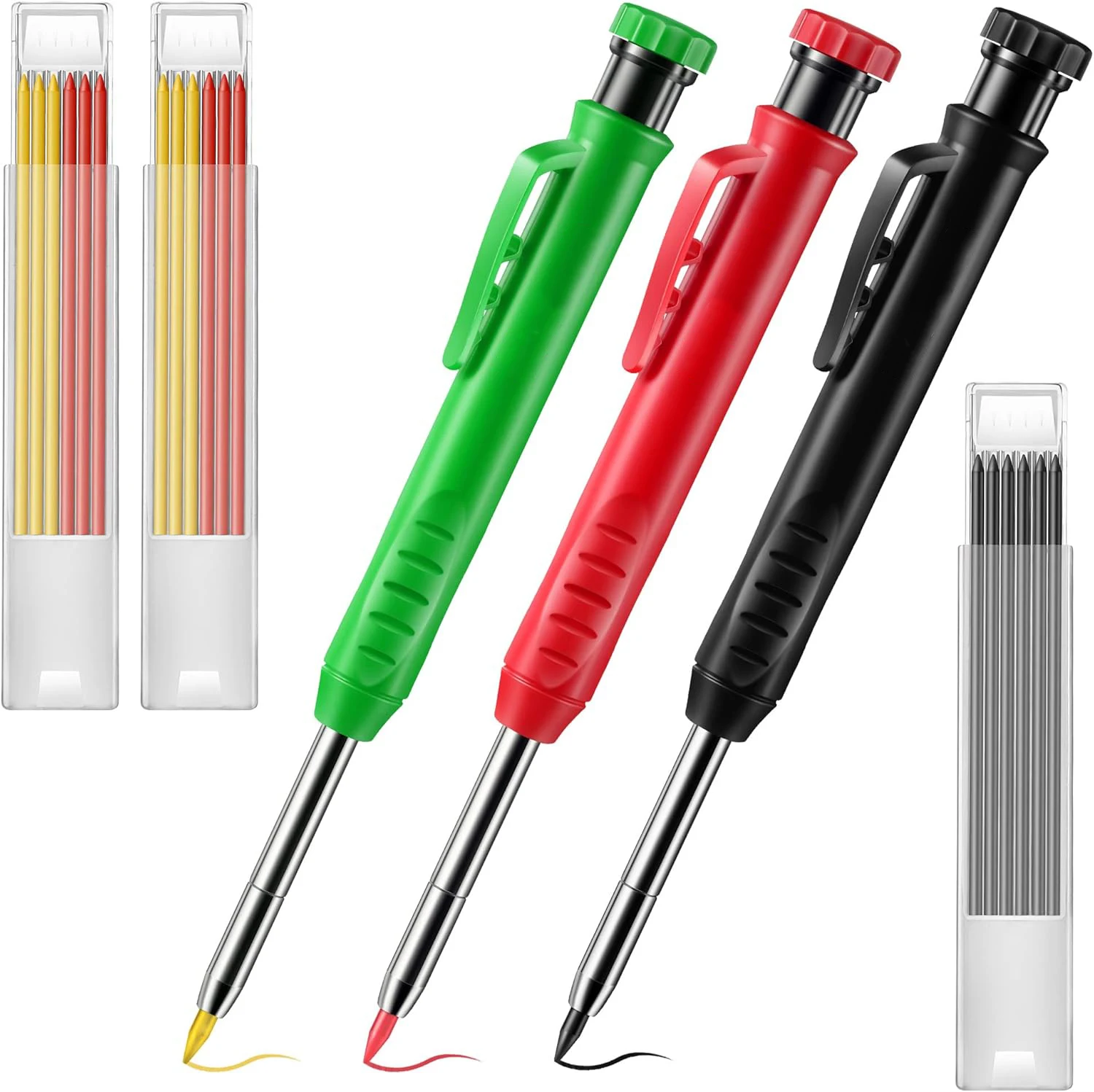 

6 Pcs Solid Carpenter Pencil Set Long Nosed Deep Hole Mechanical Pencil Marker with Sharpener & 18 Refills