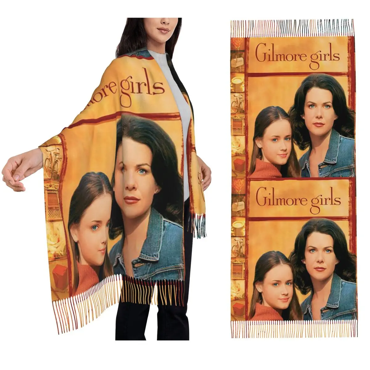 

Gilmore шарф с граффити для девочек, шарфы с кисточками, женские мягкие теплые шали и накидки, большая осенне-зимняя шаль