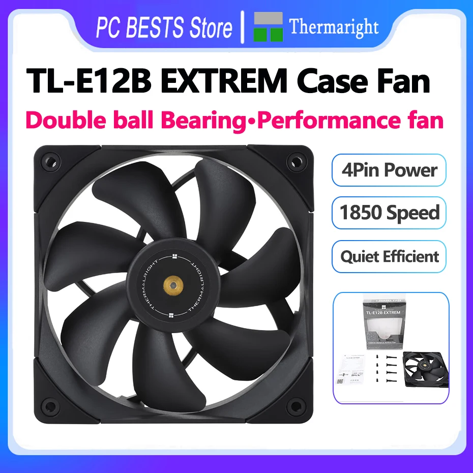 

Thermalright TL-E12B EXTREM Case Fan 120mm CPU Cooling Fan 4pin PWM Double Ball Bearing 1850 rpm 12v High-Performance Fans