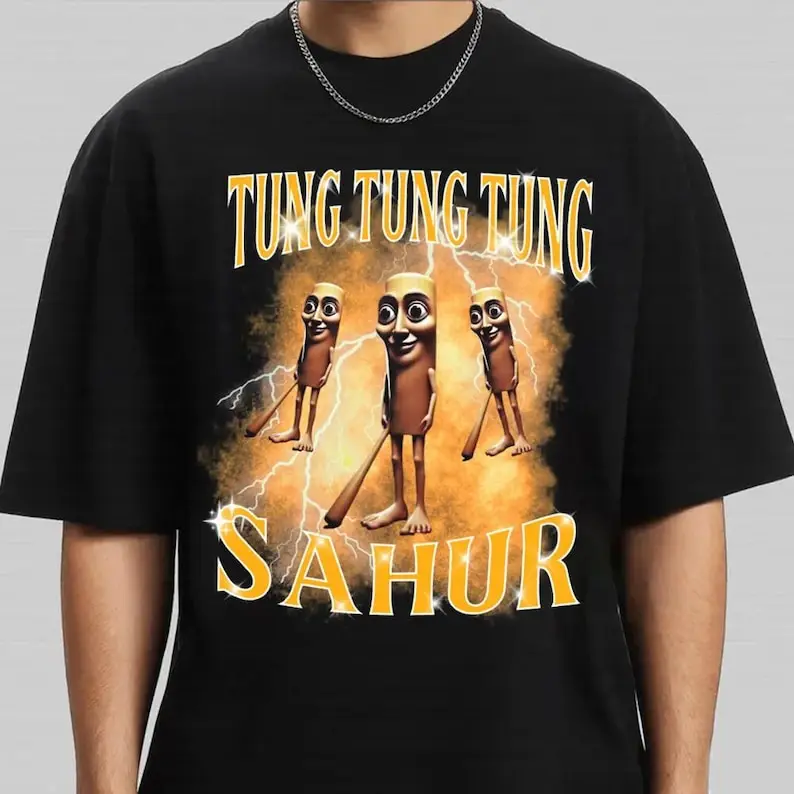 Vintage Bootleg Funny Tung Tung Tung Sahur T-shirt, Italian Brainrot T Shirt, Baseball Bat Meme TShirt, Absurd Tee