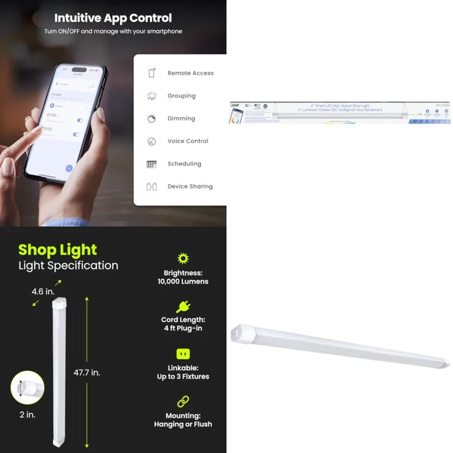 Lámpara LED Inteligente WiFi de 4 pies y 105 Vatios para Tiendas, Sin Necesidad de Hub, Compatible con Alexa o Google Assistant, Temperatura de Color CCT de 3000K/4000K/5000K
