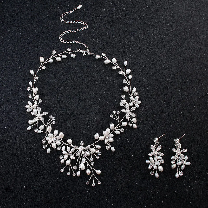 

SLBRIDAL Handmade Rhinestones Austrian Crystals Freshwater Pearls Bridal Jewelry Set Wedding Necklace Earring Set Women Jewelry