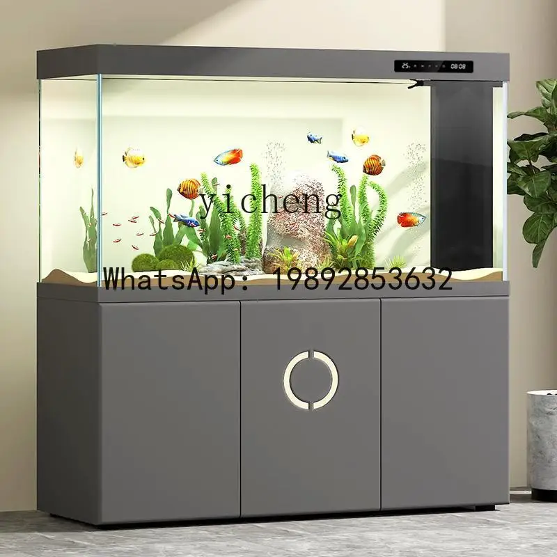 ultra-white glass goldfish tank living room floor to wall household aluminum alloy large ecological bottom filter aquarium
