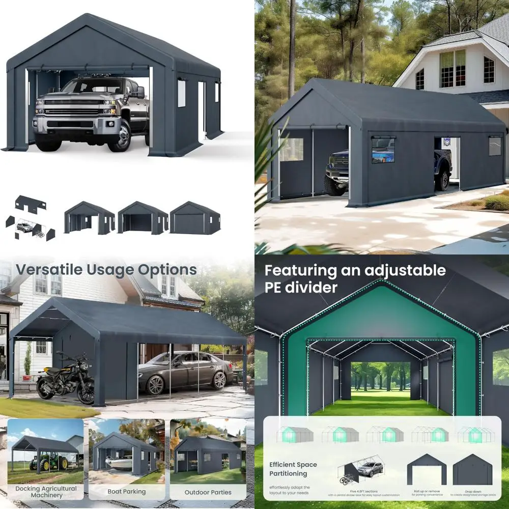 

Portable Outdoor Storage Shed Garage with Roll-up Zipper Doors, Ventilation, Suitable for Motorcycles and Cars