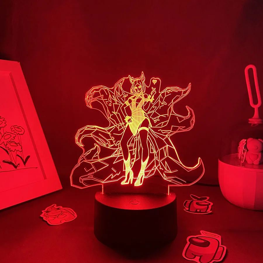 LOL Game League of Legends The Nine-tail Fox Ahri 3D Led Neon Night Lights camera da letto Table Decor Game LOL Lava Lamp Gift For Kid