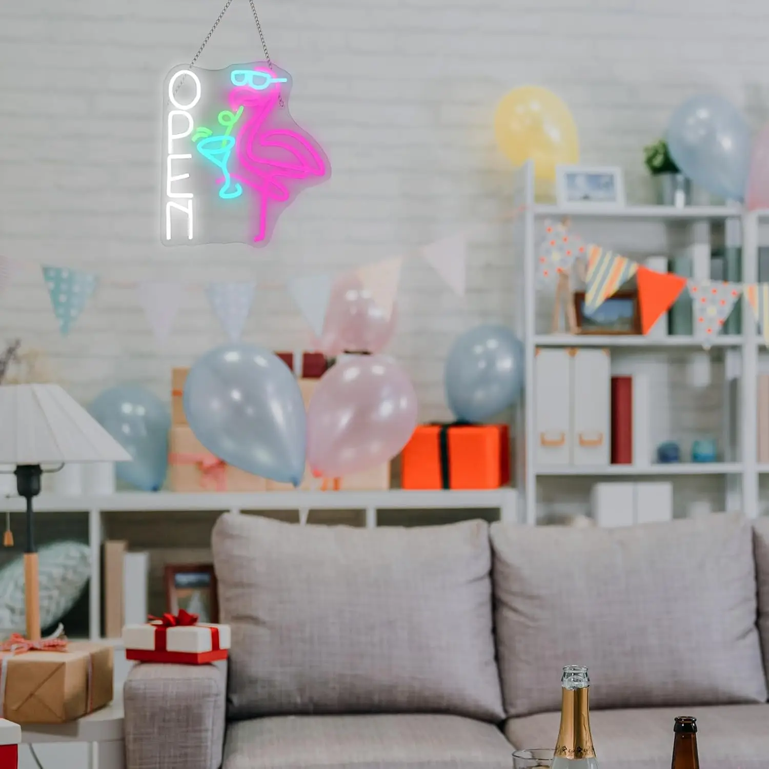 Flamingo Cocktail “OPEN” Neon Sign USB 5V Dimmable LED Neon Light for Bar Party Man Cave Summer Vibe Decor Business logo Sign