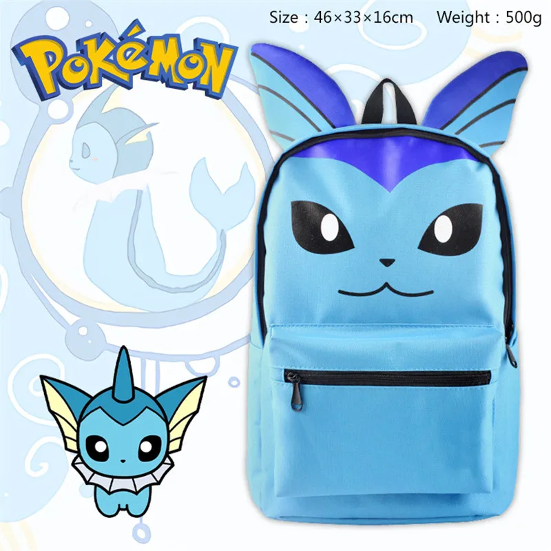 Pokemon Anime Vaporeon Aquali Aquana Backpack Nylon School Rucksack Student Bag Gift With Ears Mochila